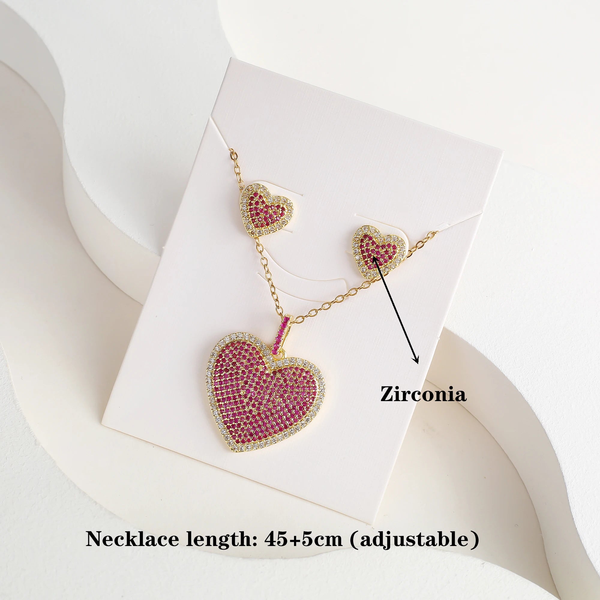 Luxury Cubic Zirconia Heart Shape Necklace Earrings Jewelry Set Classic for Women Girls Fashion Party Wedding Jewelry Wholesale Qme