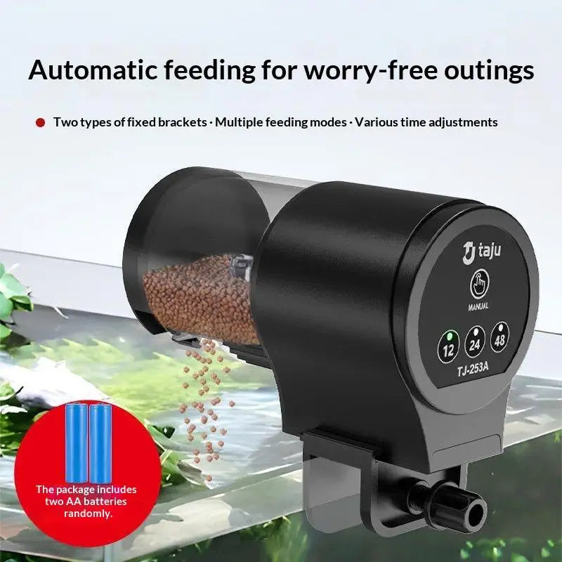 Automatic Fish Feeder Timer IP66 Waterproof Auto Tank Capacity Food Qme