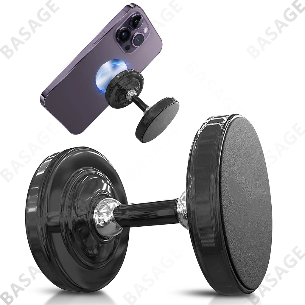 Dual Magnetic Gym Phone Holder for Working Out Videos-Double Sided Strong Magnet with 360 Degree Rotation - Fits Any Smart Phone Qme