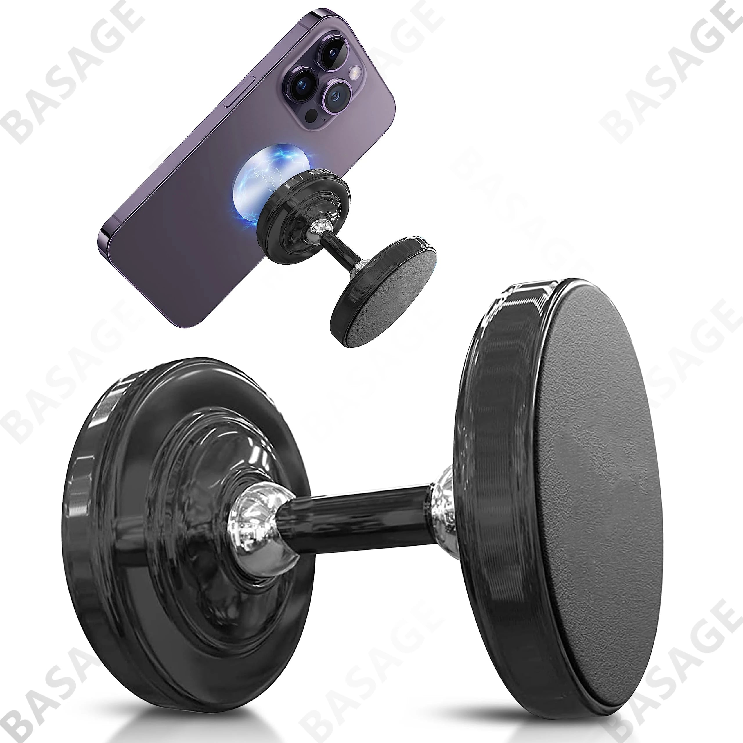Dual Magnetic Gym Phone Holder for Working Out Videos-Double Sided Strong Magnet with 360 Degree Rotation - Fits Any Smart Phone Qme