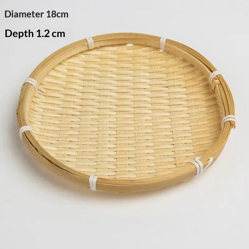 Handwoven Natural Bamboo Tray Sturdy Eco Friendly For Storage Serving Home Decor Qme A3