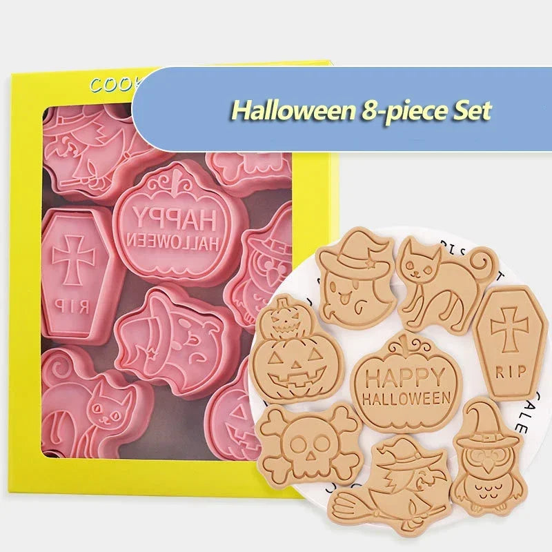 8 Pcs/Set DIY Christmas Biscuit Mould Plastic Cookie Cutter Cartoon Baking Mould Cookie Decorating Tools Baking Tools Qme Halloween