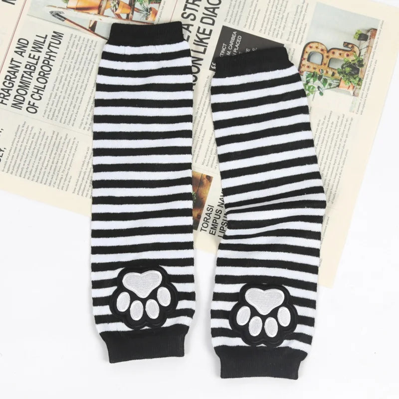 Unisex Black Fingerless Gloves Y2K Gothic Lolita Arm Cover Cute Cat Qme WHITE