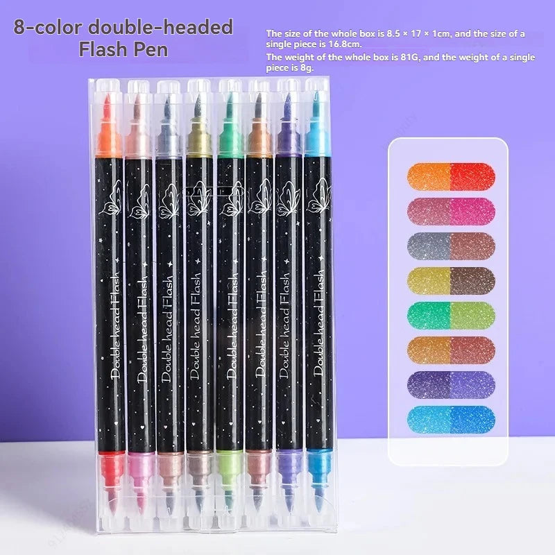 6-24 Pcs Double Tips Glitter Acrylic Markers Paint Pens Sparkly And Shiny for Rock Painting Stone Ceramic Glass Wood Fabric Qme 8 pens 16 colors