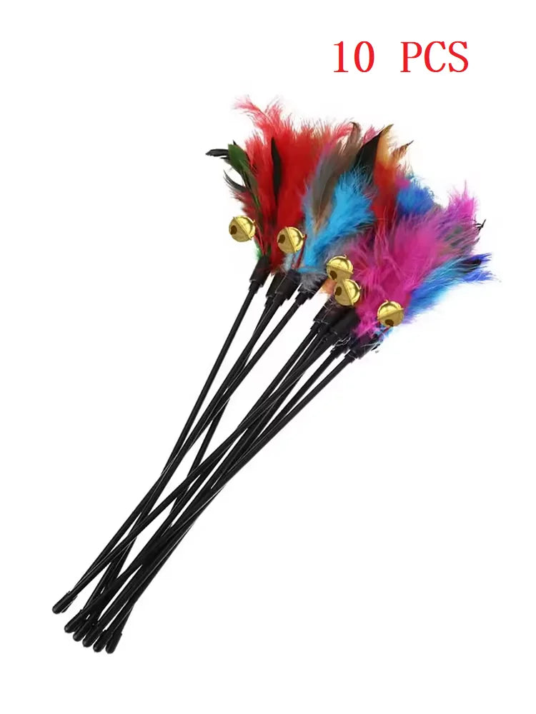 5pcs/set Cat Interactive Wand Colorful Feather Chicken Feather Cat Stick Bell Portable Creative Fashion Novelty Pet Cat Supplies Qme 10PCS