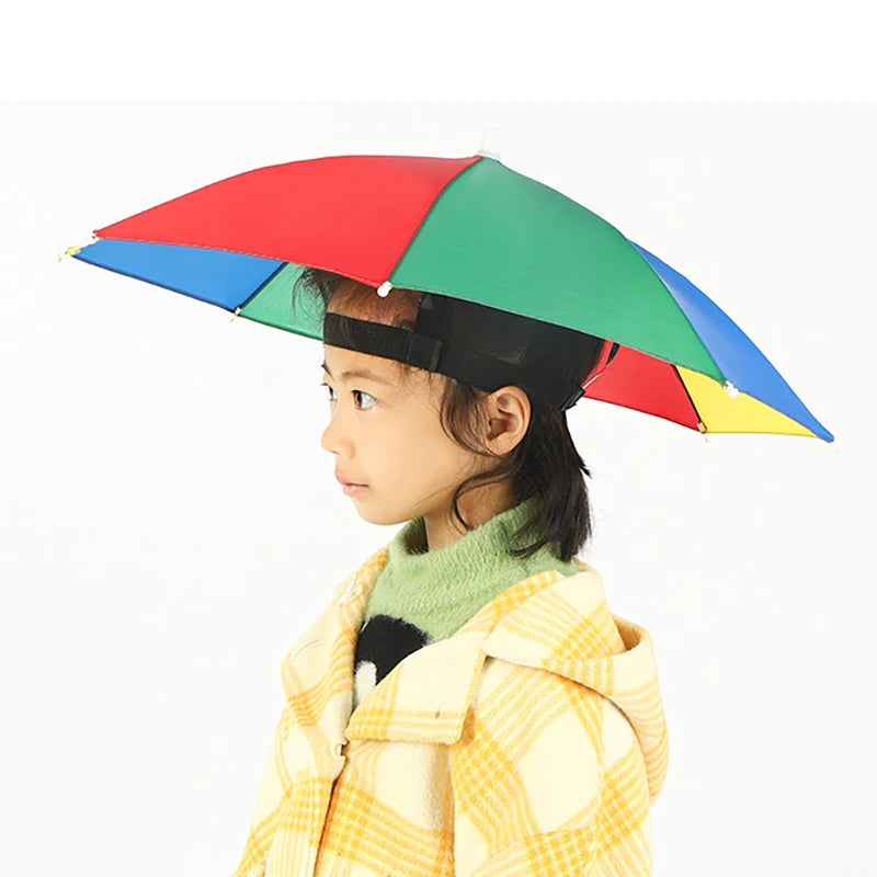 Portable Rain Hat Outdoor Folding Umbrella Fishing Sun Shade Anti-UV Qme Watermelon Childrens
