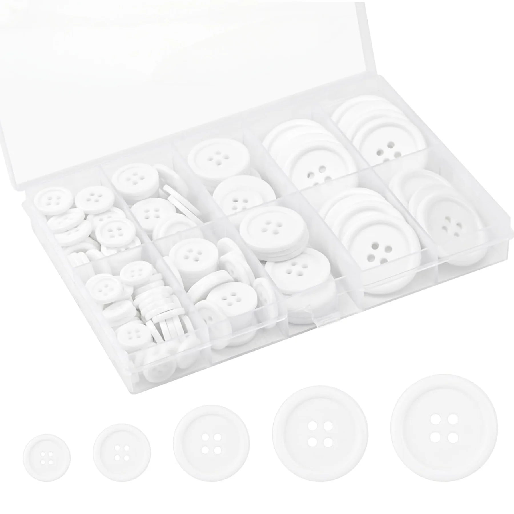 160PCS Round Resin Sewing Button 4 Holes Craft DIY Garment Sewing Button Mixed 5 Sizes Black and White Button Sewing Accessories Qme White