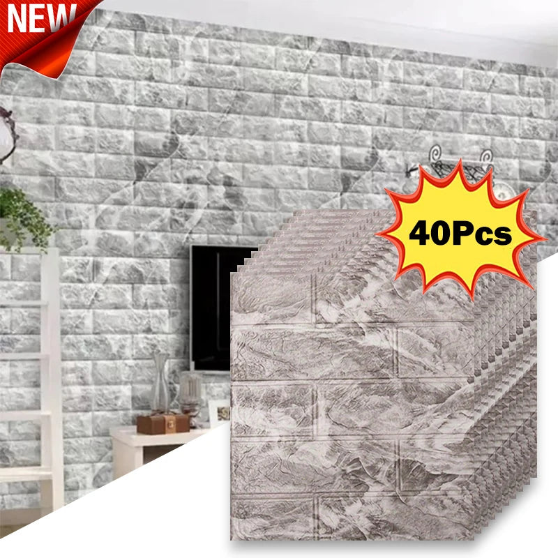 40Pcs 38.5X35cm Imitation Brick Wallpaper Self-adhesive Waterproof Moisture-proof Living Room Bedroom Wall Decoration Qme retro grey 40Pcs 38.5X35cm