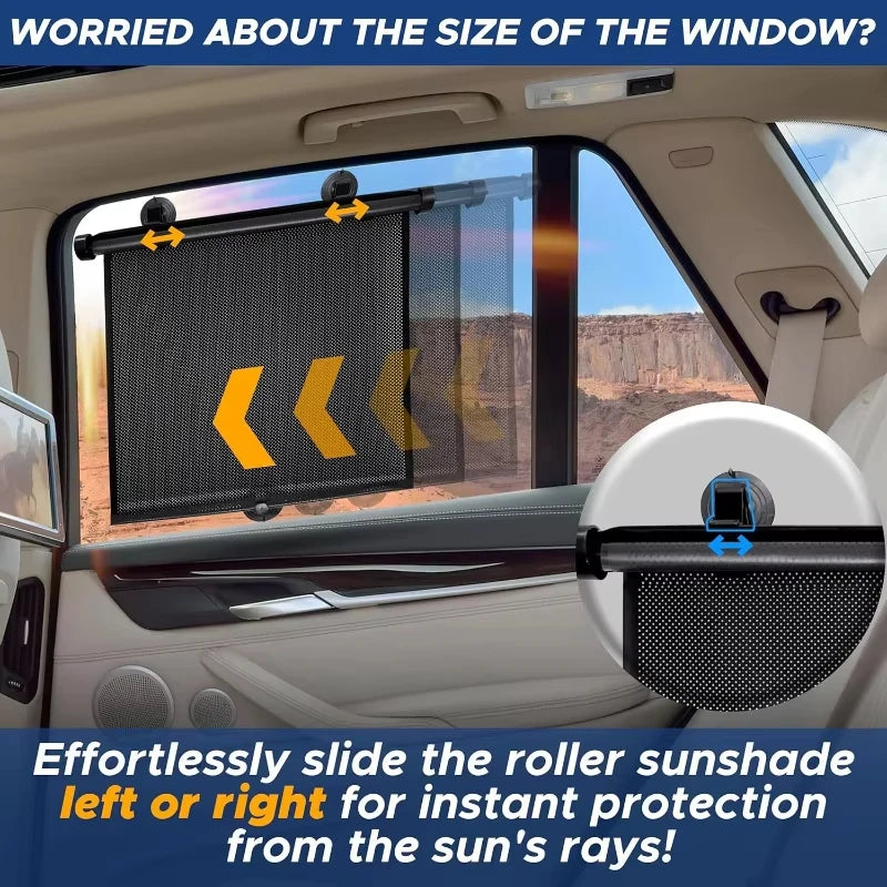 Car Side Window Sunshade, Retractable Car Roller Sunshade, UV and Sun Protection Sunshade Car Curtain, Car Travel Accessories Qme