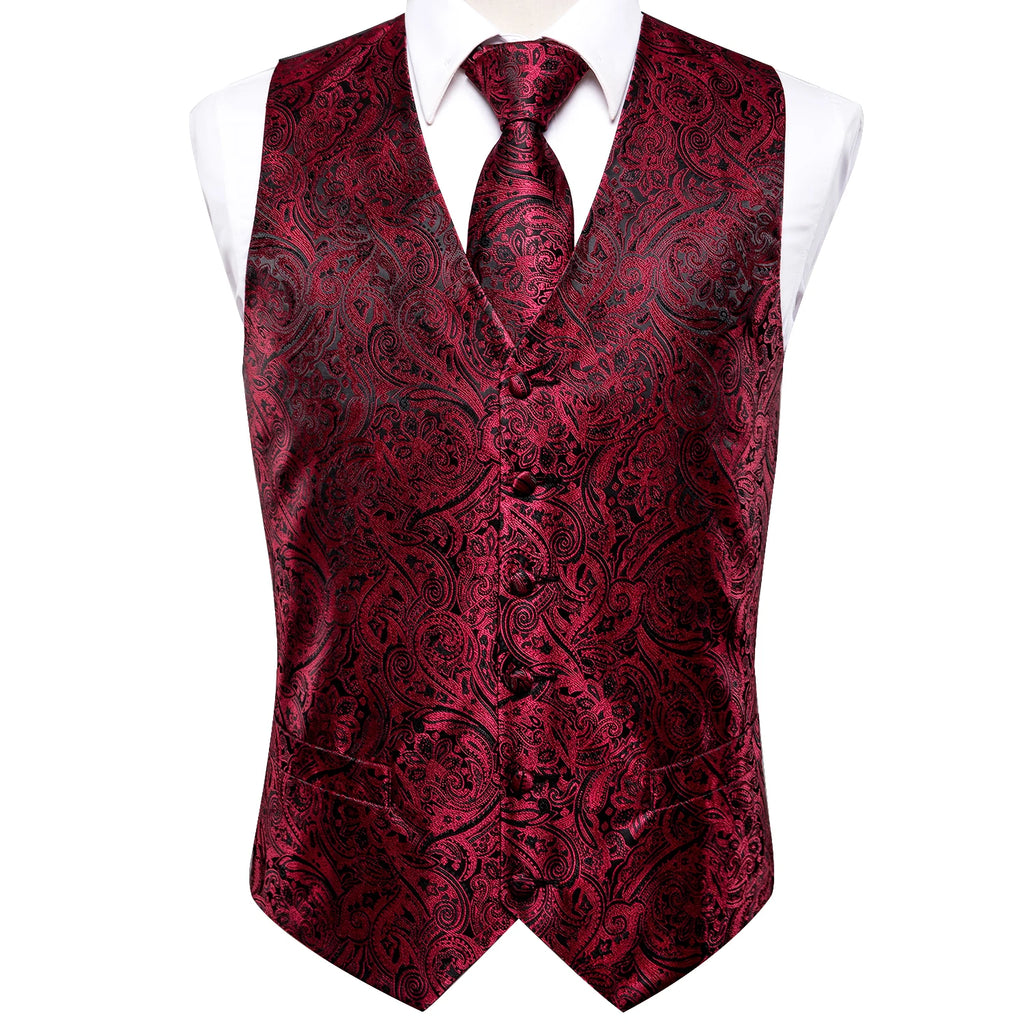 Mens Vests Jacquard Waistcoat Neck Tie Hanky Cufflinks Brooch Men Qme