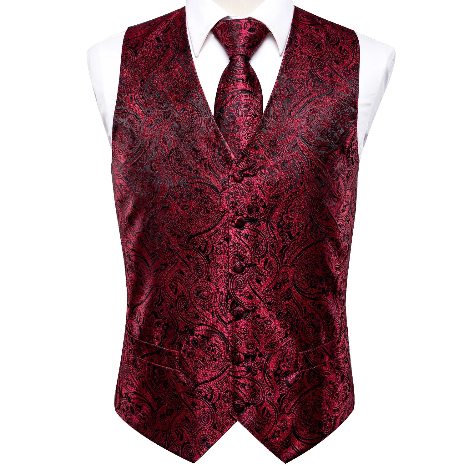 Mens Vests Jacquard Waistcoat Neck Tie Hanky Cufflinks Brooch Men Qme
