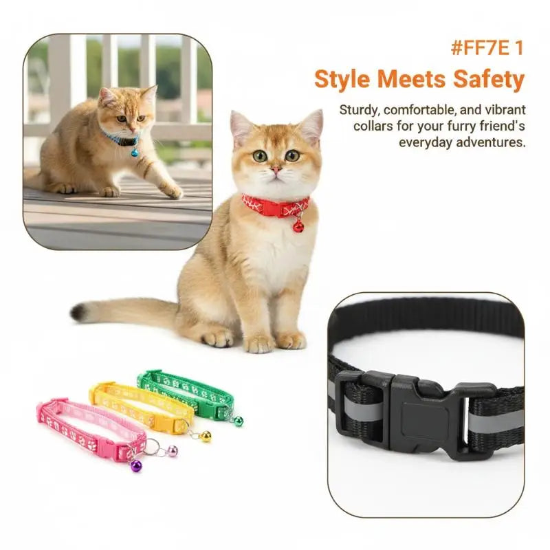 6 Colors Pet Cat Puppy Buckle Collar Bell Footprint Mix Anti-lost Dog Qme