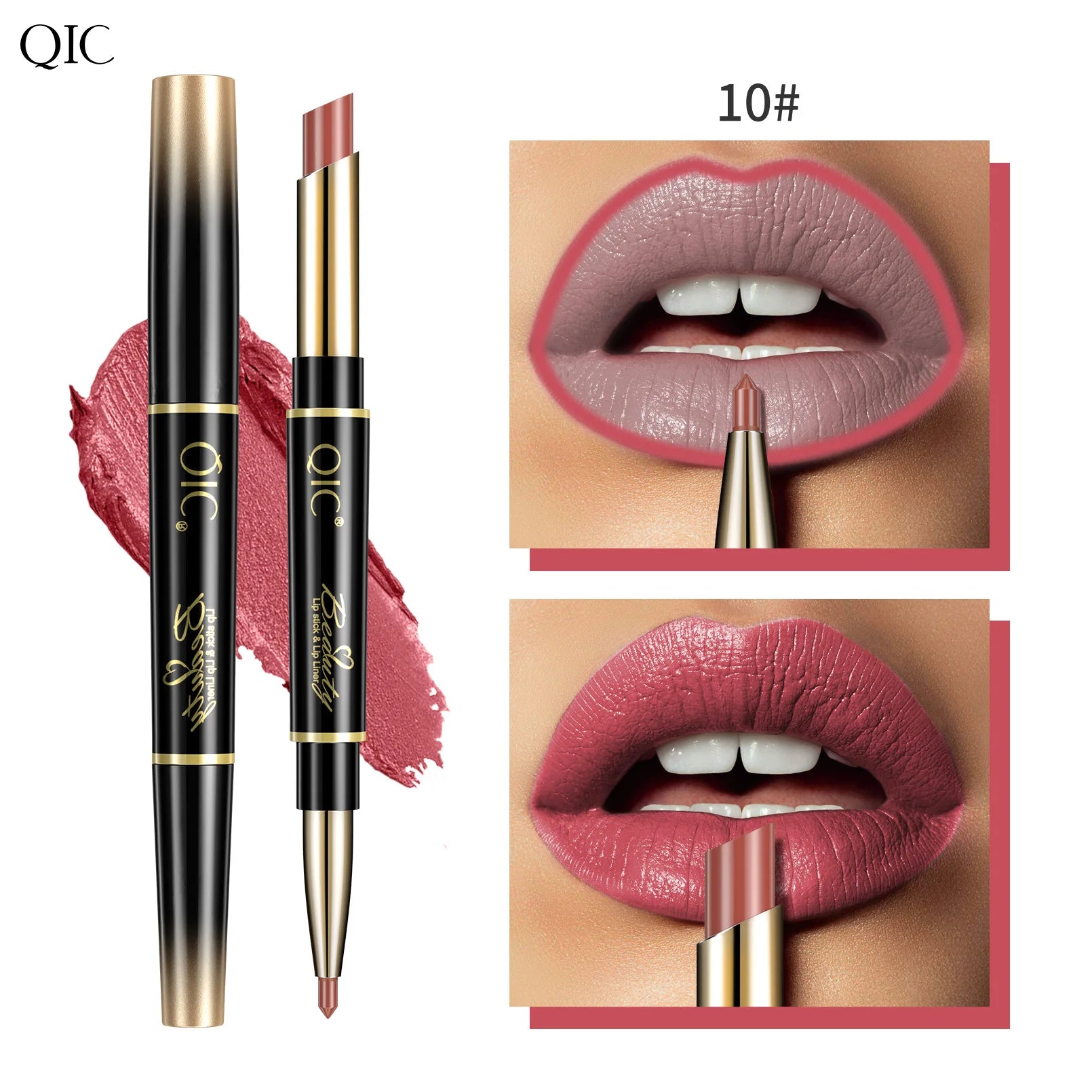 QIC Lipstick Lipliner Pen Matte Velvet Lip Liner Pencil Contour Makeup Sexy Red Lip Stick Long Lasting Cosmetics Qme Q909-10