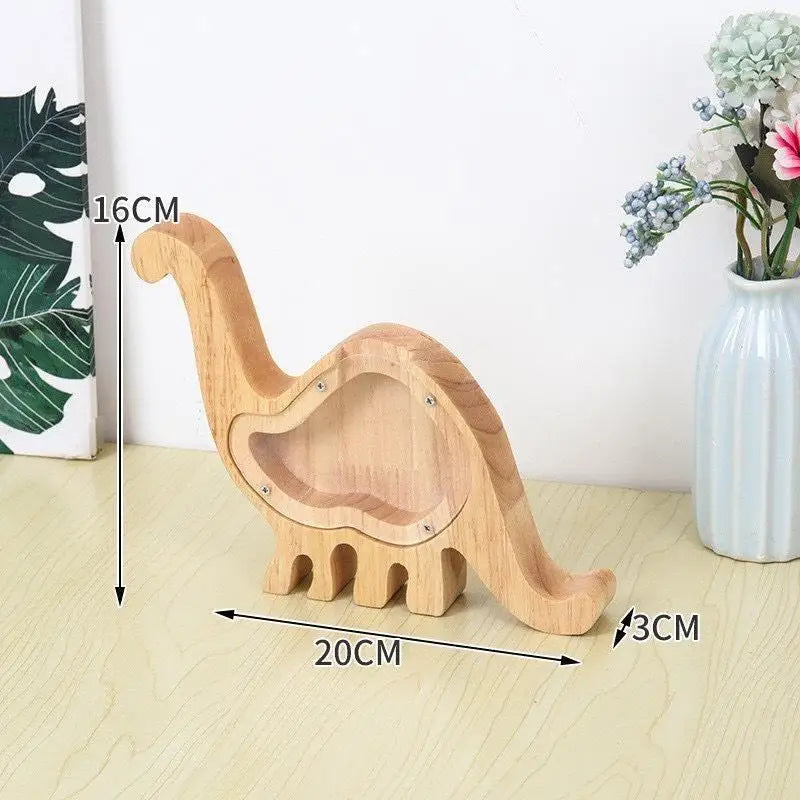 Wooden Animal Piggy Bank Transparent Cat Elephant Dinosaur Wood Qme Tanystropheus