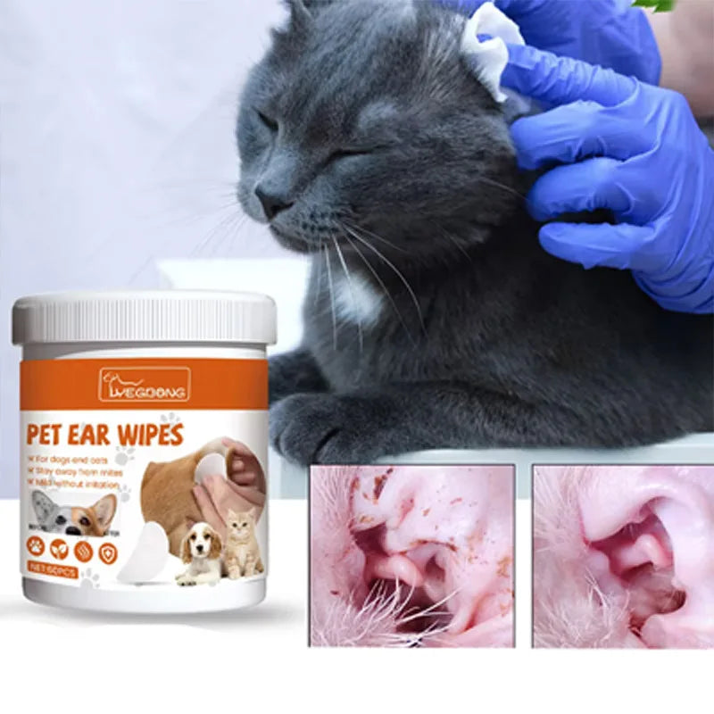 60pcs Pet Ear Wet Wipes Pet Ear Gentle Cleaning, Odor Prevention, Earwax Removal Cleaning Supp Qme