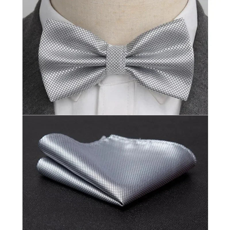 Men Bowtie Cravat Set Solid Fashion Butterfly Party Wedding Bow Ties Girls Formal Dress Tie Mens Bowknot Fashion Accessories Qme Silver