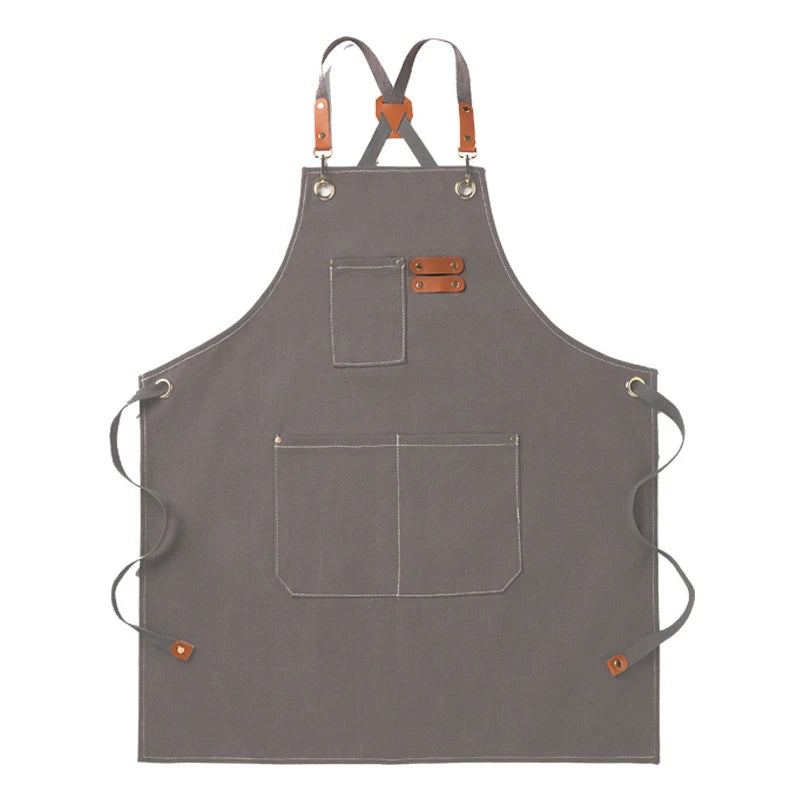 Canvas Apron Oil-proof Can Wipe Hands Kitchen Cooking Men Women Adult Qme Gray A