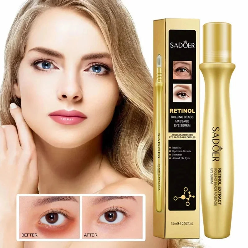 Instant Eye Bag Removal Rolling Beads Massage Serum Retinol Anti-Wrinkle Firm Skin Anti Dark Circle Puffiness Brighten Eye Care Qme