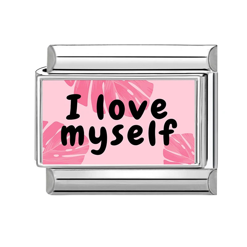 Y2K Wholesale Love Heart I Myself Flowers Italian Charm Link Fit