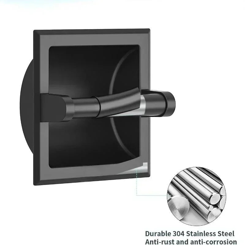Black Metal Toilet Paper Holder Recessed Mounting Bracket Bathroom Qme