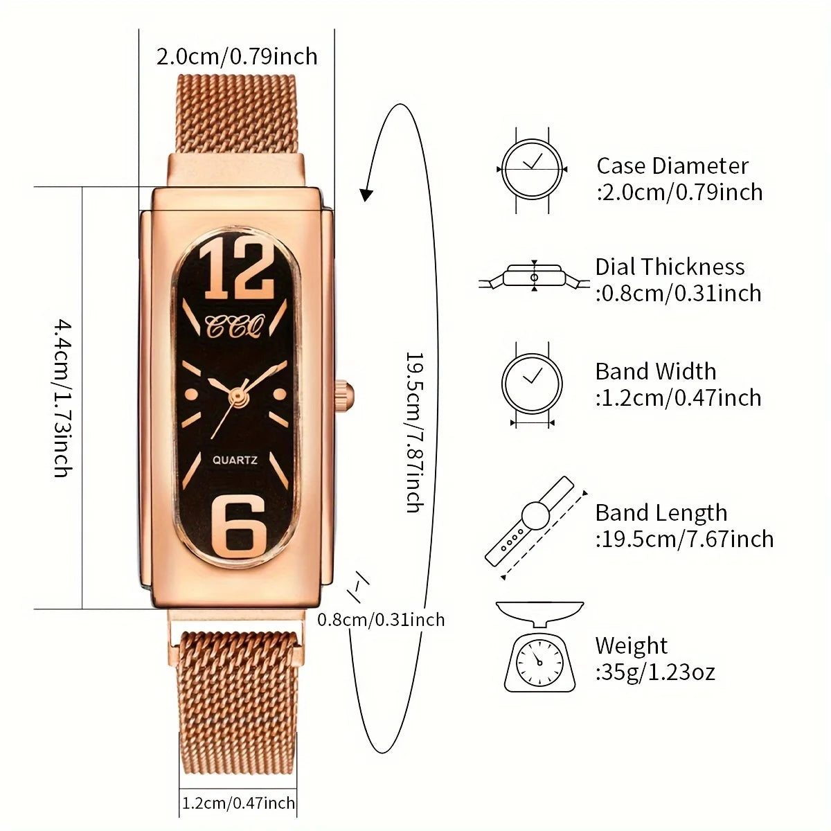 Ladies' elegant stainless steel mesh strap rectangular dial quartz watch magnetic clasp Qme