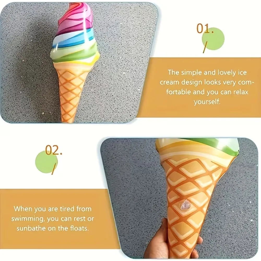 Giant Inflatable Rainbow Ice Cream Cone Inflates for Summer Party Swimming Pool Beach Food Toys Birthday Outdoor Decorations Qme
