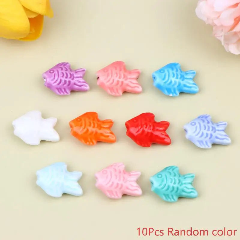 10Pcs Cute Ceramic Fish Beads Handmade Colorful Loose Spacer Beads For Jewelry Making DIY Bracelet Necklace Accessories Qme A1