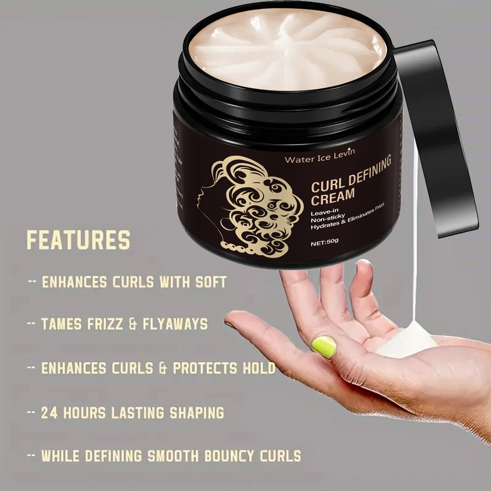 Travel-Size Curl Cream 50g - Coconut Oil Leave-In, Frizz Control & Definition, Non-Sticky for All Hair Types Qme