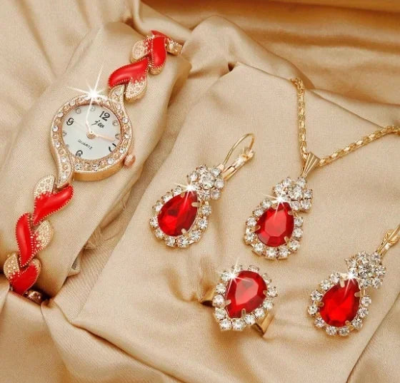 1pcs of new fashionable and trendy women's quartz watch set, which is the best choice for gifts Qme Red set