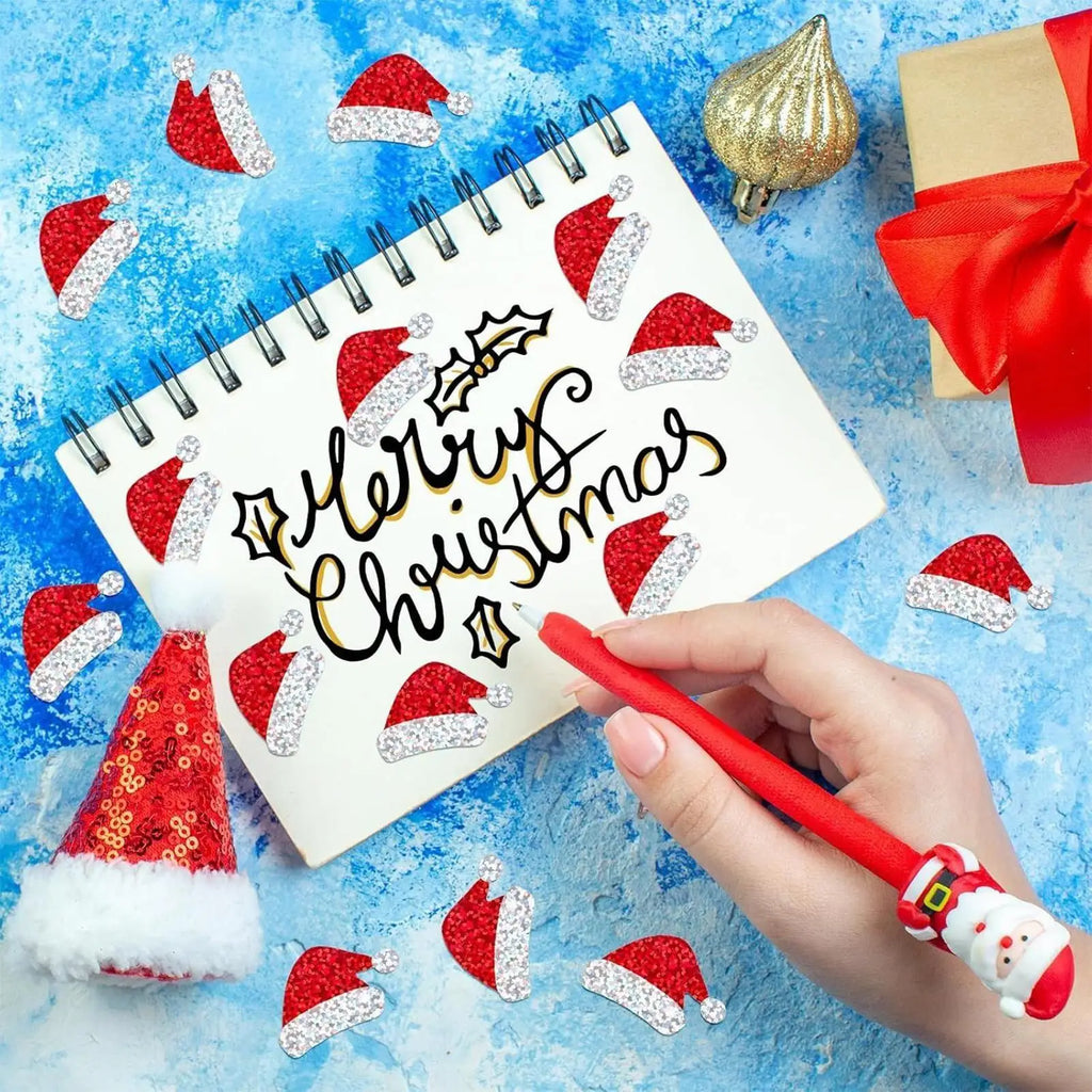 Santa Hat Stickers Roll 500 Pieces Christmas Decor Stickers Scrapbook Decals for Holiday Home Gathering Party School Kids Adults Qme