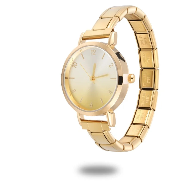 Fashion Women's Stainless Steel Round Blush Watch DIY High Quality Watch Bracelet Bangle For Party Friend Birthday Jewelry Gifts Qme Style 12