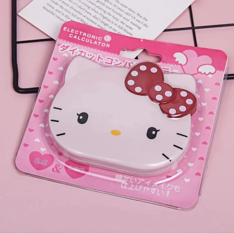 Hello Kitty Cartoon Calculator Cute and Portable Flip-Top Mirror Calculator Small Mini Makeup Mirror Qme