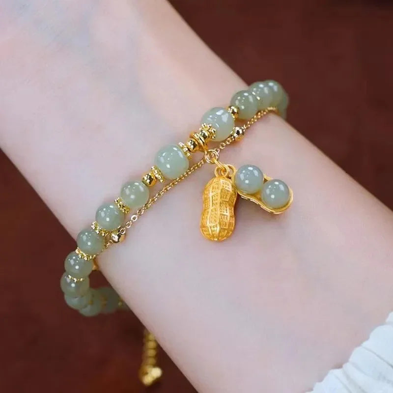 Fashion Creative Lucky Natural Hotan Jade Bracelet Vintage Light Luxury Handmade Jewelry Bracelet Chinese Style Jewelry Gift Qme 16