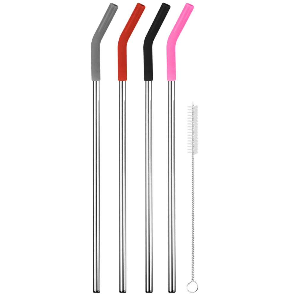 4Pcs Stainless Steel Straw with Silicone Tip Cleaning Brush Long Metal Straw with Silicone Tips for Stanley 40oz Cup Accessories Qme Multicolor 4PCS