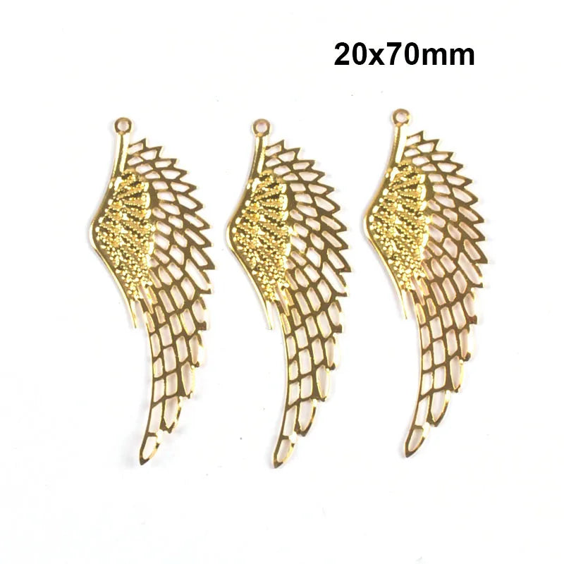 10Pcs Angel Wings Filigree Wraps Connectors For Making DIY Jewelry Accessories Findings Metal Crafts Scrapbook Home Decor yk0907 Qme 20x70mm-Gold-1