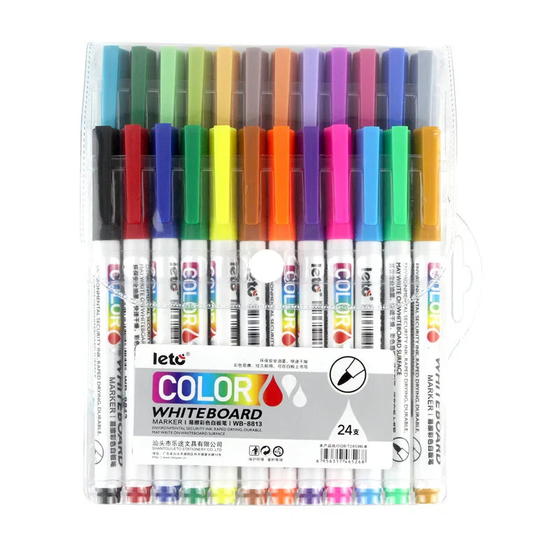 12/24Colors Dry Erase Markers Whiteboard Marker Pen Office School White Board Stationery Fine Tip Colored Pens Qme 24 color