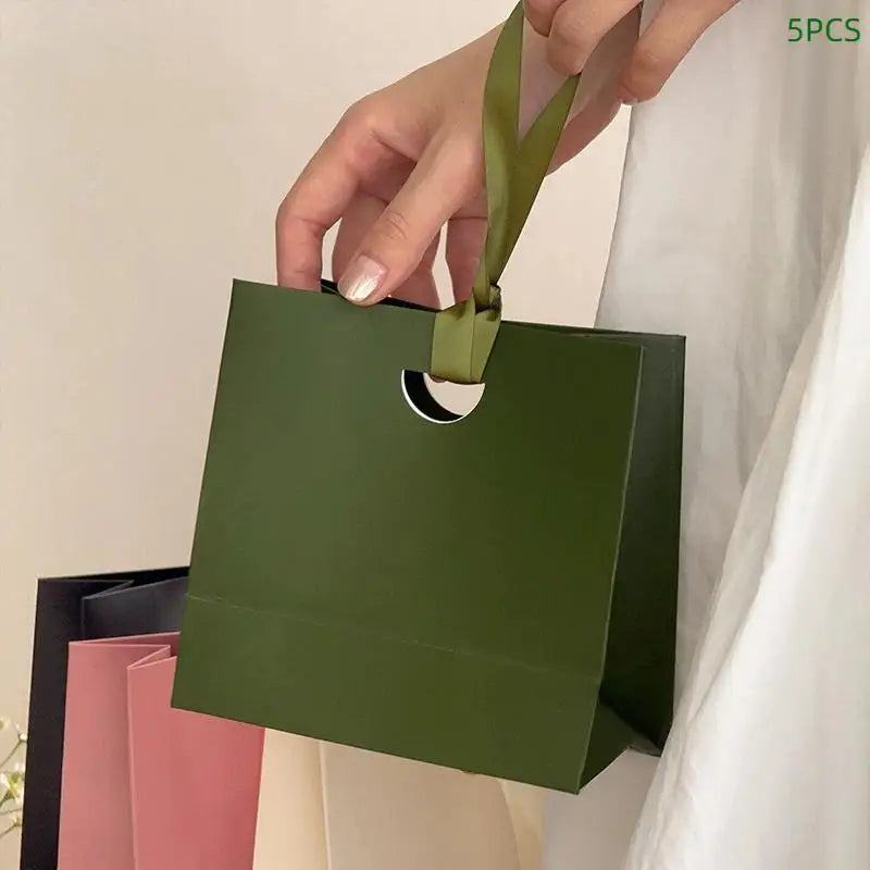 Jewelery Packaging With Ribbon Paper Gift Wrapping Bag Lipstick Storage Wedding Party Gift Tote Handbag Qme Green