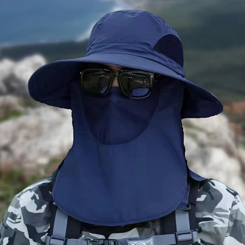 Fishing Hat Sun Shading Large Eaves Mountain Climbing Mask Breathable Qme Navy