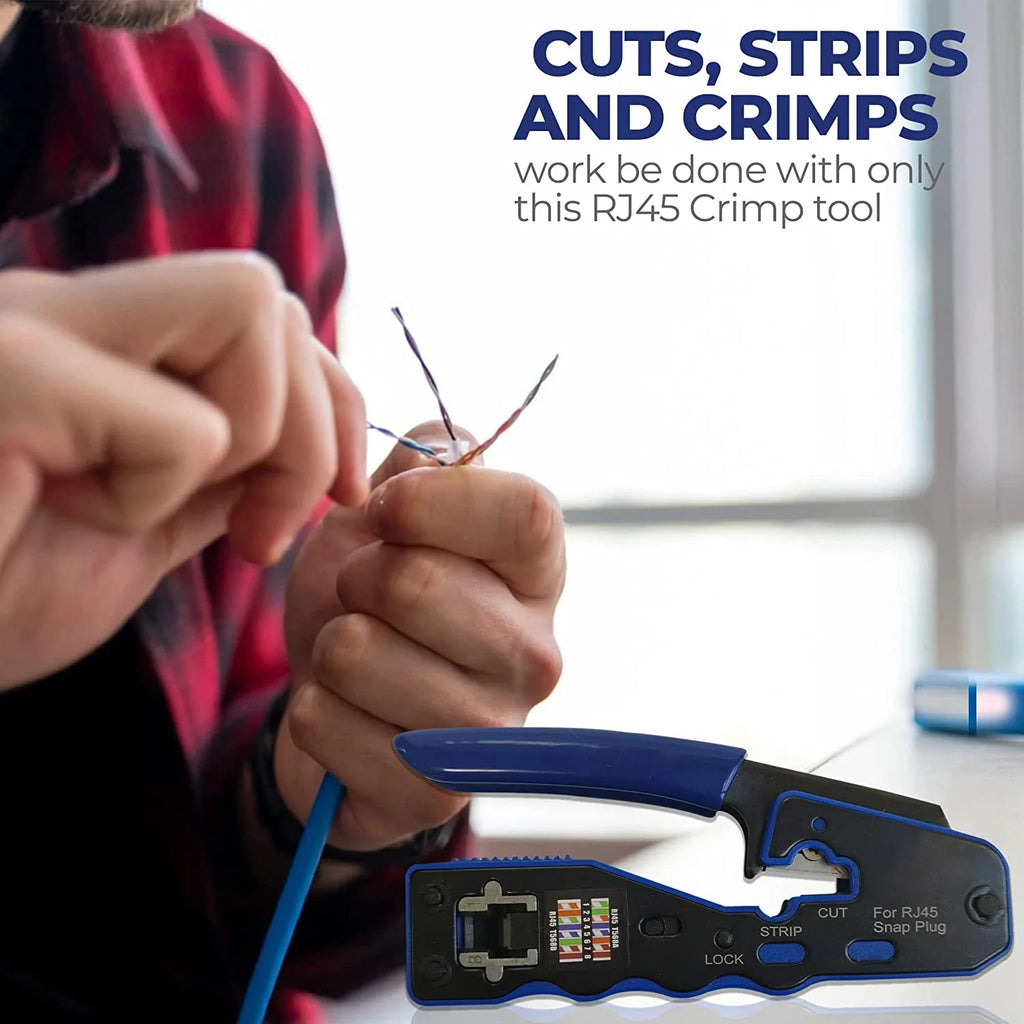 RJ45 Crimp Tool Pass Through Crimper Cutter for Cat6a Cat6 Cat5 8P8C Modular Connector Ethernet All-in-one Wire Tool Qme