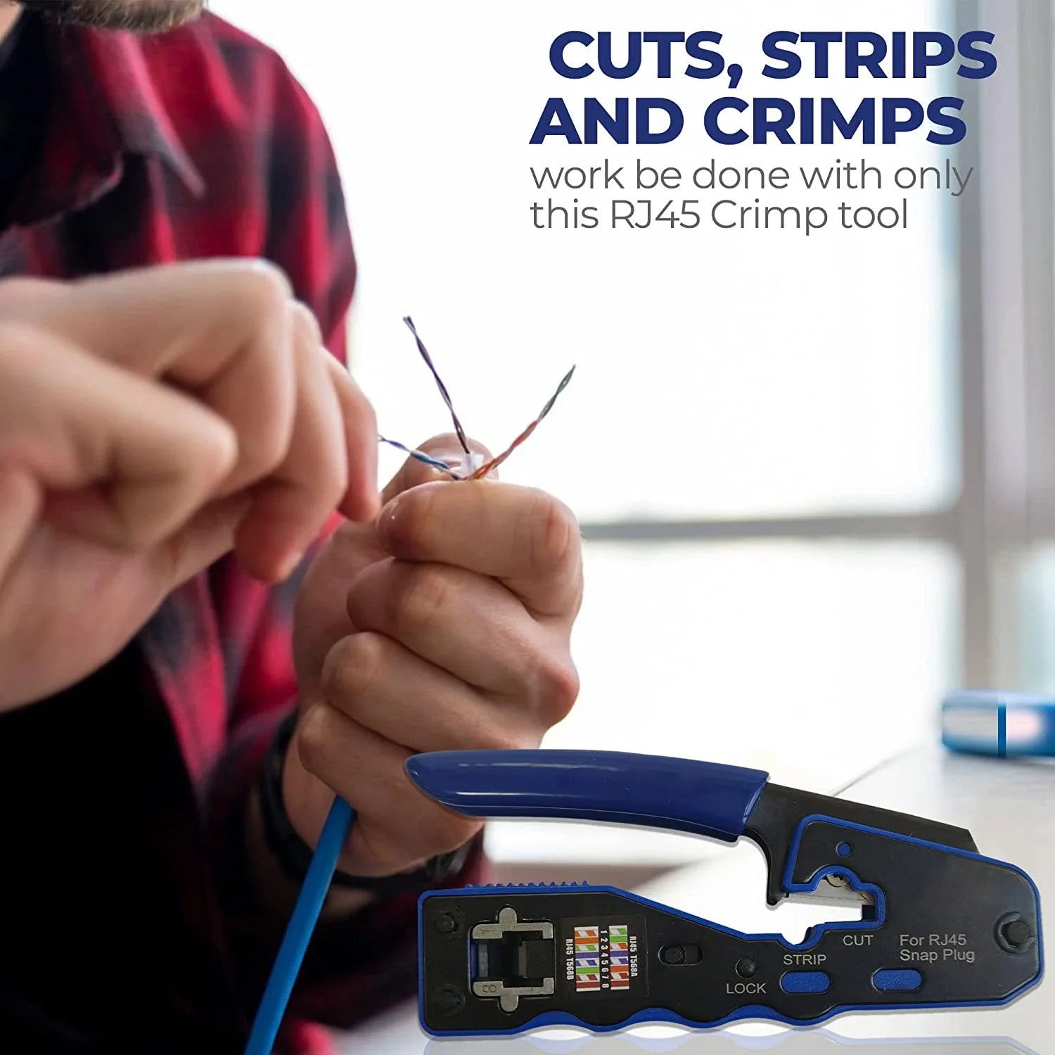 RJ45 Crimp Tool Pass Through Crimper Cutter for Cat6a Cat6 Cat5 8P8C Modular Connector Ethernet All-in-one Wire Tool Qme