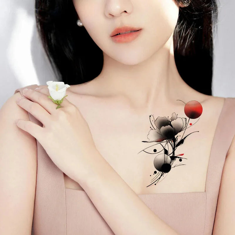 Realistic Lotus and Sunflower Tattoo for Hips and Legs, Sexy Collarbone, Waterproof and Sweatproof Temporary Tattoo Sticker Qme