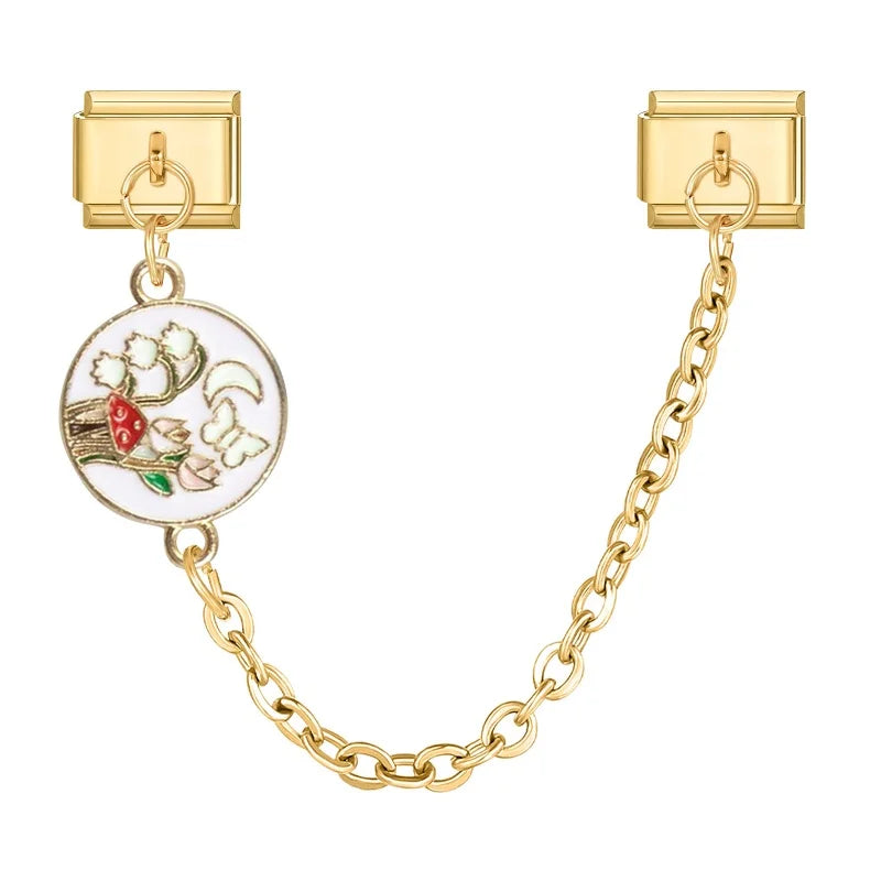 2025 New Heart Flowers Home Golden Women Fashion Chain Italian Charm Link Fit 9mm Bracelet Stainless Steel Making DIY Jewelry Qme Style 2