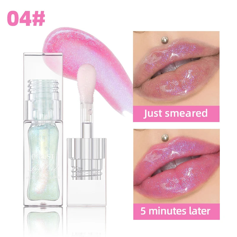 QIBEST Lip Oil Magic Warm Color Changing Lipstick Balm Lip Glaze Transparent Moisturizing Lipgloss Shiny Glitter Lipgloss Oil Qme 04