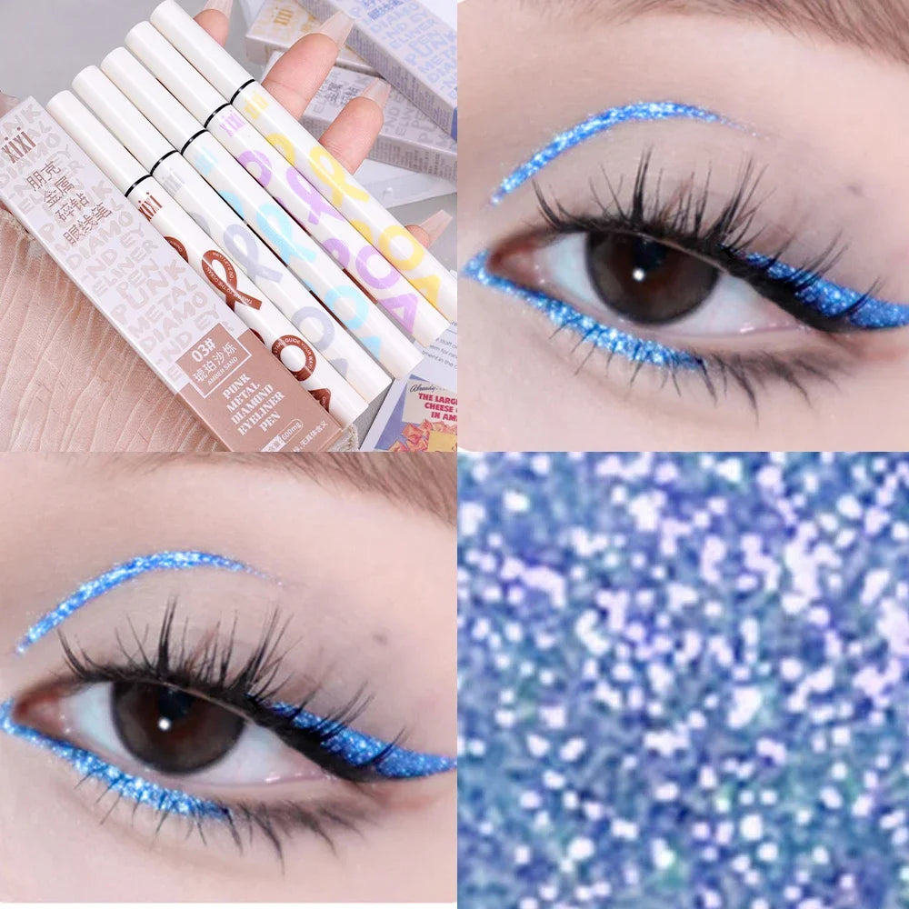6 Colors Thin Pearlescent Eyeliner Liquid Pencil 3 in 1 Shiny Silkworm Eye Shadow Stick Lasting Smooth Glitter Eyeliner Makeup Qme 04