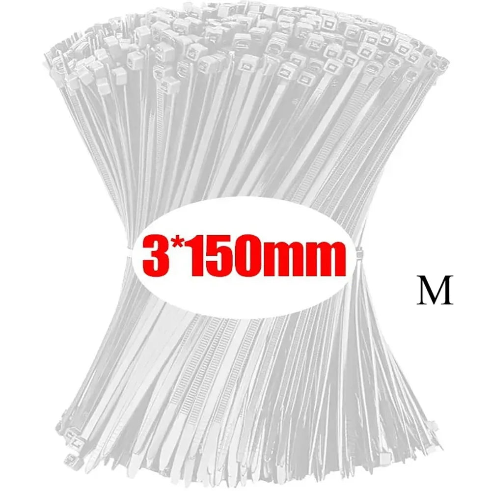 100PCS Nylon Self-Locking Cable Ties Durable Zip Ties Wire Organizer Straps Loop Wrap Fastening for Home Office Cable Management Qme 3x150mm White 100PC