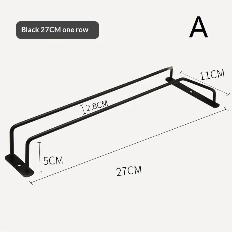 27/34cm Carbon Steel Wine Rack Glass Holder Hanging Bar Hanger Shelf Hanging Rack Under Cabinet Stemware Organizer Qme A
