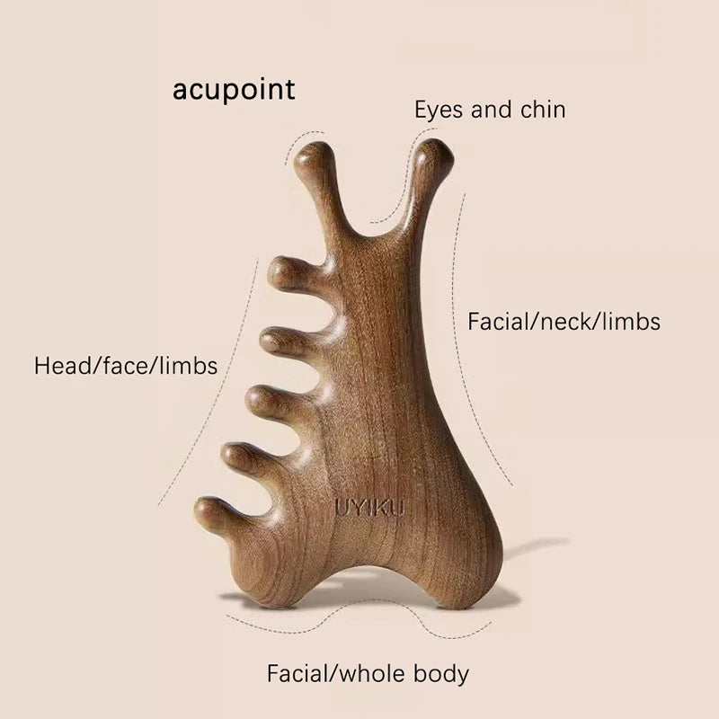 Multifunctional Meridian Massage Comb Handleless Wooden Point Qme