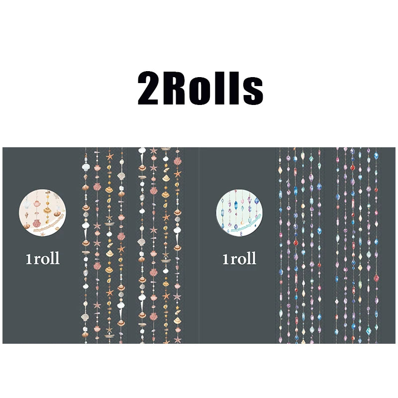 Star & Gem Beaded Curtain PET Tape, DIY Decor for Journal Layout, Photo Album Border & Phone Case Qme 2 rolls-C