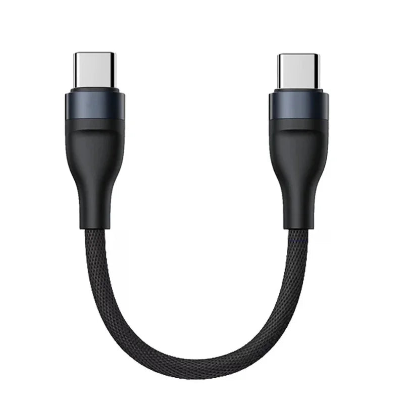 Type C to Type C 60W Fast Charging Cable USB C 0.25M Portable Short Data Cable For iPhone Samsung Xiaomi Dual PD Charge Cables Qme C to C -Black