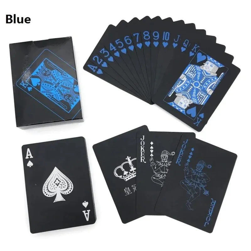 High Quality 1 Set Black Foil Plated Poker Cards Waterproof Playing Card Limited Edition Collection Magic Poker Creative Gift Qme blue